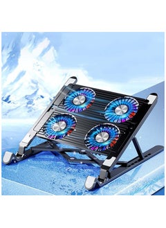 XiuWoo Portable Height Adjustable RGB Laptop Stand, Computer Riser Holder, Heat Dissipation Cooling Pad with Dual Cooling Fan, Anti-Slip Pads Compatible, LED Light for 11-17.3inch Notebook  - Image 4