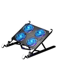 XiuWoo Portable Height Adjustable RGB Laptop Stand, Computer Riser Holder, Heat Dissipation Cooling Pad with Dual Cooling Fan, Anti-Slip Pads Compatible, LED Light for 11-17.3inch Notebook  - Image 2