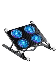 XiuWoo Portable Height Adjustable RGB Laptop Stand, Computer Riser Holder, Heat Dissipation Cooling Pad with Dual Cooling Fan, Anti-Slip Pads Compatible, LED Light for 11-17.3inch Notebook  - Image 3