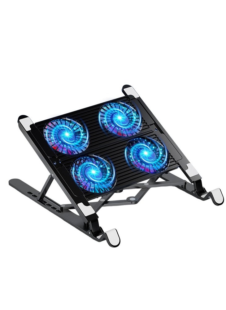 شو وو - حامل كمبيوتر محمول RGB قابل للتعديل بارتفاع قابل للحمل، حامل جهاز رفع الكمبيوتر، وسادة تبريد لتبديد الحرارة مع مروحة تبريد مزدوجة، منصات مضادة للانزلاق متوافقة، ضوء LED للكمبيوتر المحمول مقاس 11-17.3 - Image 1
