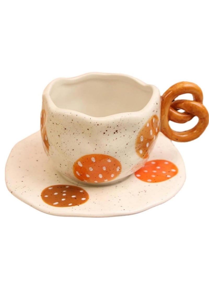 كابتن تيك 300ml/10oz Handmade Japanese Ceramic Mug and Plate Set - Colorful Coffee Cups, 3-Piece Set - Ideal for Alkaline Water, Tea, Coffee - Image 1