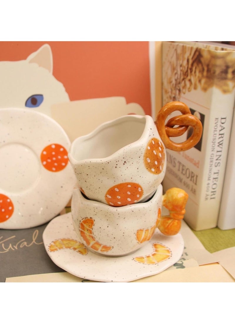 كابتن تيك 300ml/10oz Handmade Japanese Ceramic Mug and Plate Set - Colorful Coffee Cups, 3-Piece Set - Ideal for Alkaline Water, Tea, Coffee - Image 4