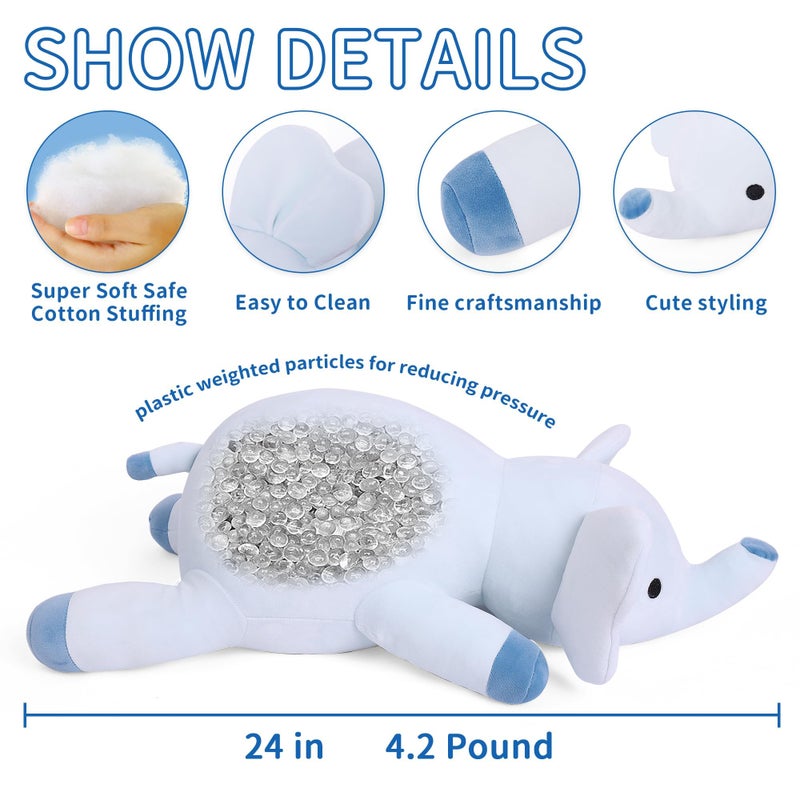 WeBingo Weighted Elephant Stuffed Animals 24", 4.2 Pounds Blue Weighted Plush for Kids Adults Boys Girl, Cute Plushies Soft Pillow Toy for Christmas, Valentine's, Birthday Gifts - Image 3