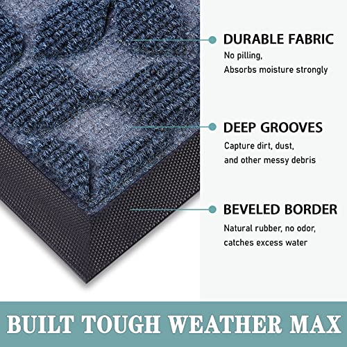 Bulijojo Sturdy Front Entrance Doormats,Durable Heavy Duty Welcome Mat,Thick Absorbent Natural Rubber Non Slip Mat,Easy Clean Entryway Mat 17"x30" Geometric Blue - Image 3
