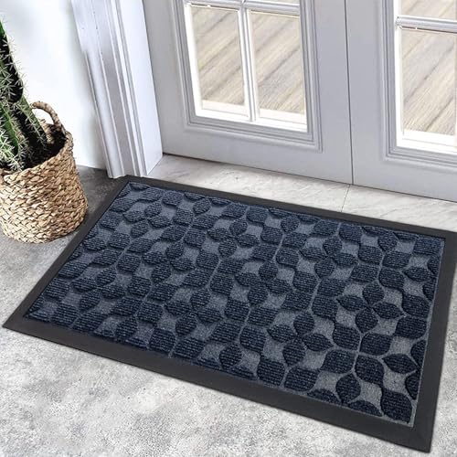 Bulijojo Sturdy Front Entrance Doormats,Durable Heavy Duty Welcome Mat,Thick Absorbent Natural Rubber Non Slip Mat,Easy Clean Entryway Mat 17"x30" Geometric Blue - Image 1