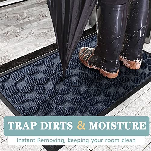 Bulijojo Sturdy Front Entrance Doormats,Durable Heavy Duty Welcome Mat,Thick Absorbent Natural Rubber Non Slip Mat,Easy Clean Entryway Mat 17"x30" Geometric Blue - Image 4