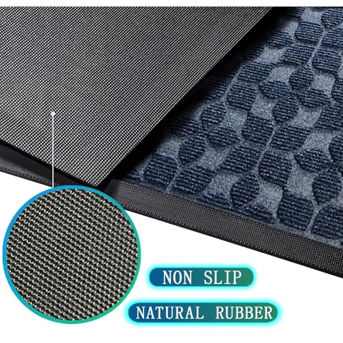 Bulijojo Sturdy Front Entrance Doormats,Durable Heavy Duty Welcome Mat,Thick Absorbent Natural Rubber Non Slip Mat,Easy Clean Entryway Mat 17"x30" Geometric Blue - Image 2