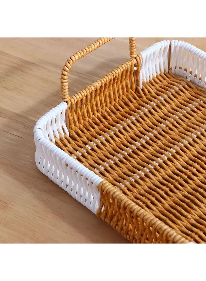Handwoven Yellow Brown Rattan Storage Basket With Handle 30x20xH1.77inch - Image 5