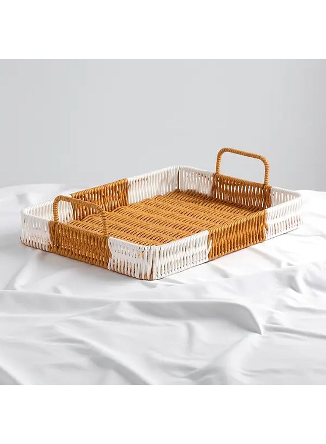 Handwoven Yellow Brown Rattan Storage Basket With Handle 30x20xH1.77inch - Image 1