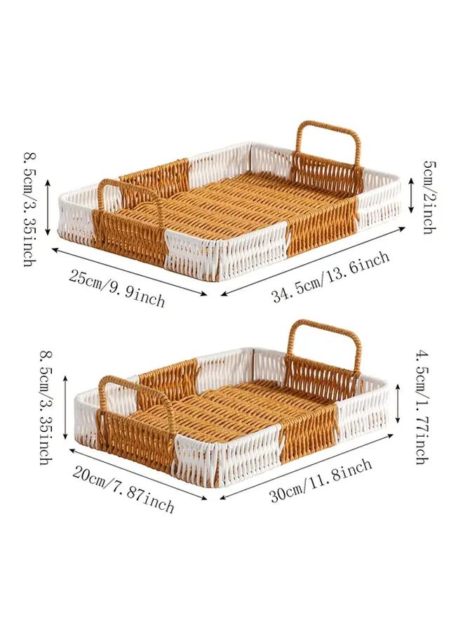 Handwoven Yellow Brown Rattan Storage Basket With Handle 30x20xH1.77inch - Image 3