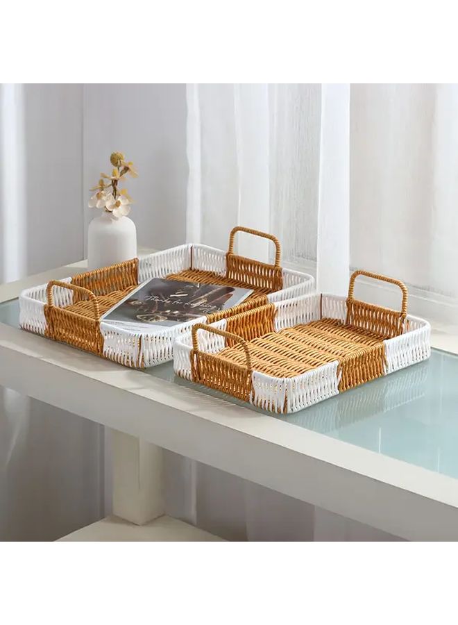 Handwoven Yellow Brown Rattan Storage Basket With Handle 30x20xH1.77inch - Image 4