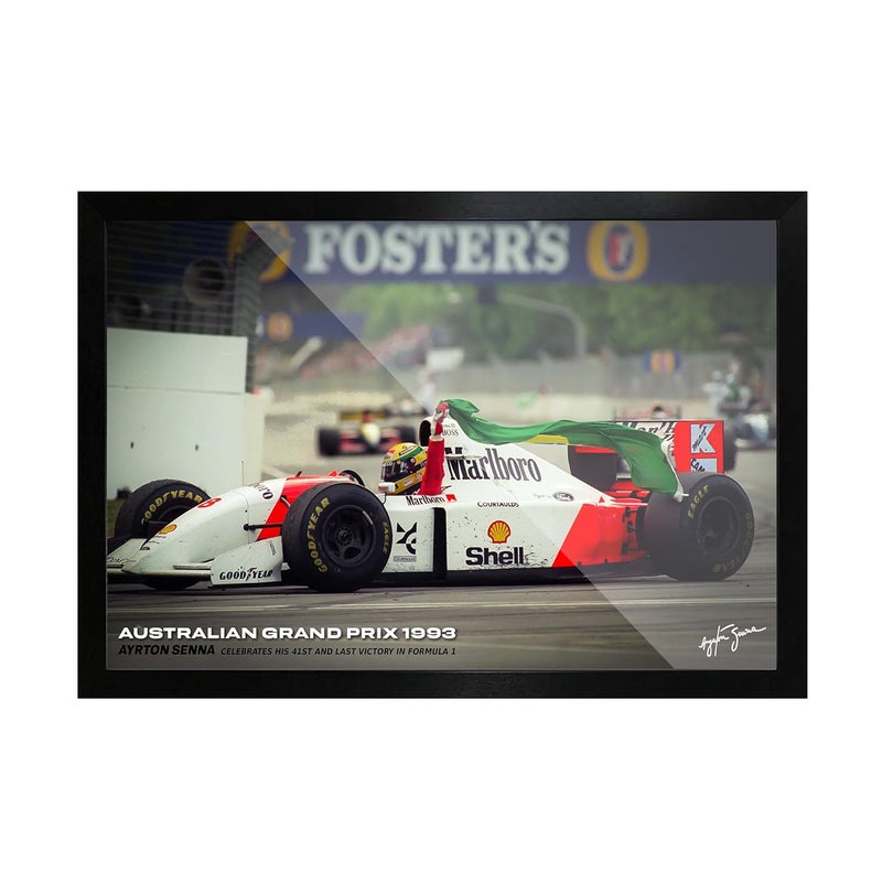 FRAMEO STORE Ayrton Senna Australian GP 1993 Glass frame Ayrton Senna last win celebration wall art framed poster A3 size 12 X 18 Inches - Image 2