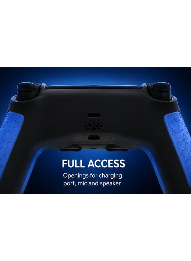 غطاء حماية سيليكون ليد تحكم PS5 مع أغطية لعصي التحكم، جراب سيليكون ناعم مانع للانزلاق، حماية كاملة باللون الأسود والأزرق - Image 3