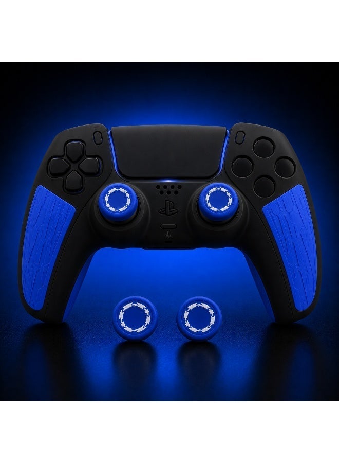 غطاء حماية سيليكون ليد تحكم PS5 مع أغطية لعصي التحكم، جراب سيليكون ناعم مانع للانزلاق، حماية كاملة باللون الأسود والأزرق - Image 1