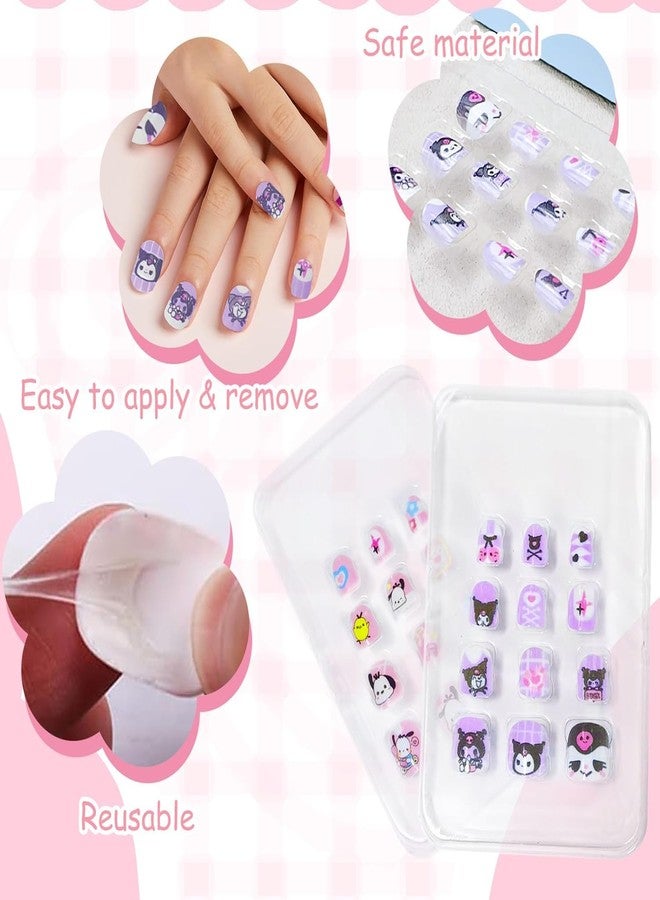ZOVUTA 48Pcs Press on Nails for Kids - Cute Cartoon Fake Nails with Jelly Glue, Short Artificial Nail Art Kit for Girls, Reusable & Safe Nail Extensions for Easy DIY Manicure - Image 4