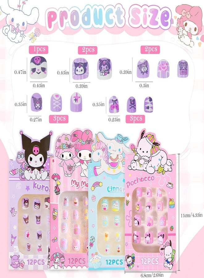 ZOVUTA 48Pcs Press on Nails for Kids - Cute Cartoon Fake Nails with Jelly Glue, Short Artificial Nail Art Kit for Girls, Reusable & Safe Nail Extensions for Easy DIY Manicure - Image 3