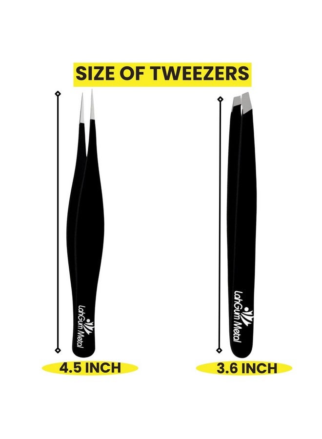 LahGum Metal Ingrown Hair Tweezers For Men & High Precision Tweezers For Women Facial Hair Chin Sharpbest Eyebrow Tweezer Slant & Needle Point Professional Grade Splinter Tweezers Needle Nose Ultra Fine Black - Image 2