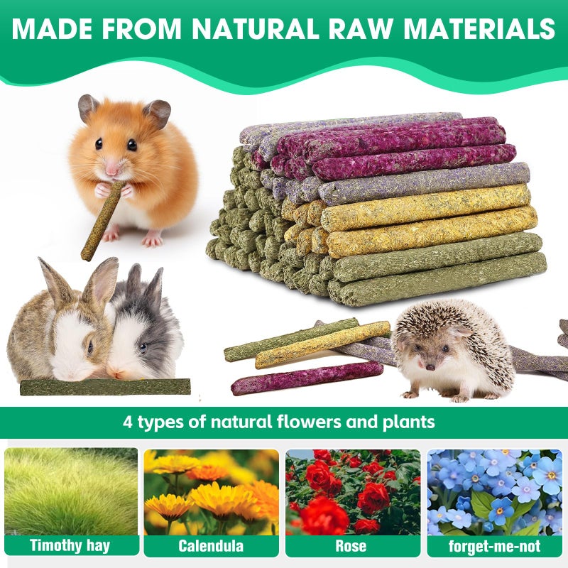 Jorewood 33 Pcs Rabbit Chew Sticks, Rabbit, Guinea Pig Toys, Natural Timothy Grass Molar Teeth Stick, Mixing Natural Flowers Chewing Toy, Small Animals Treats - Image 4