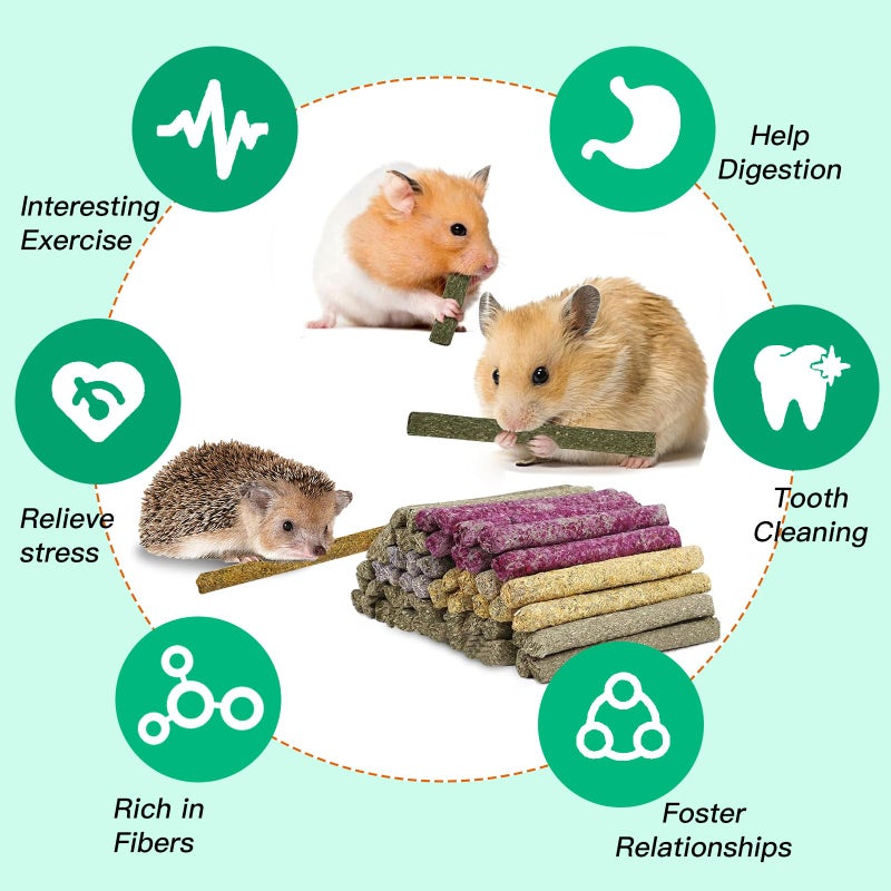 Jorewood 33 Pcs Rabbit Chew Sticks, Rabbit, Guinea Pig Toys, Natural Timothy Grass Molar Teeth Stick, Mixing Natural Flowers Chewing Toy, Small Animals Treats - Image 3