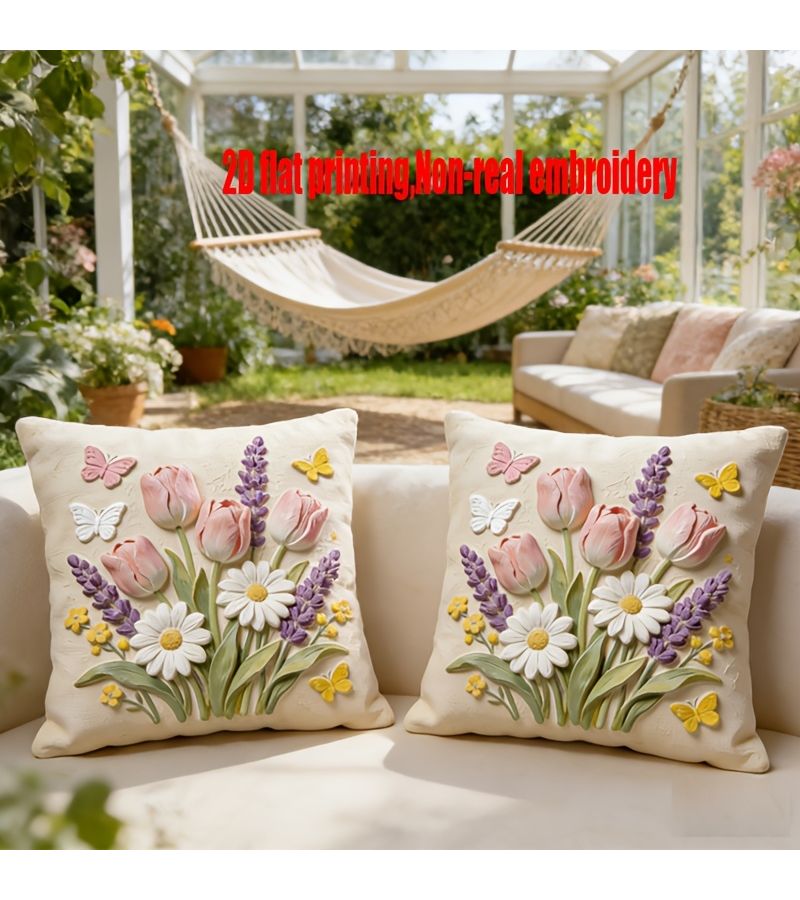 45x45cm Floral Pillowcase Imitation 3D Relief Tulip Daisy Creamy Short Plush Sofa Decor Machine Washable - Image 2