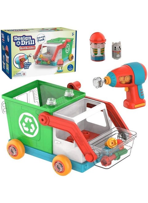 Design & Drill Bolt Buddies Recycling Truck Toy Take Apart Toy With Electric Drill Toy Stem Toy Gift For Boys & Girls Ages 3+