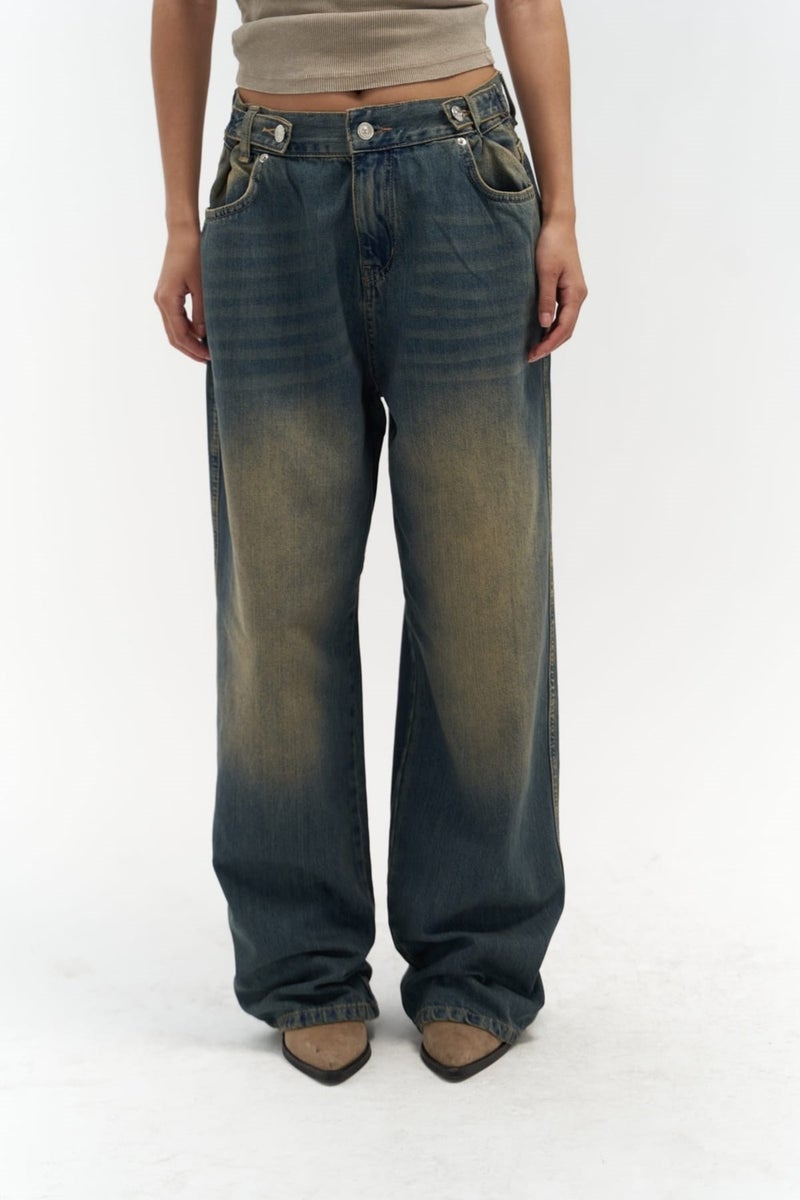 Mai Collection Port Belt Detailed Dirty Blue Jeans - Image 3