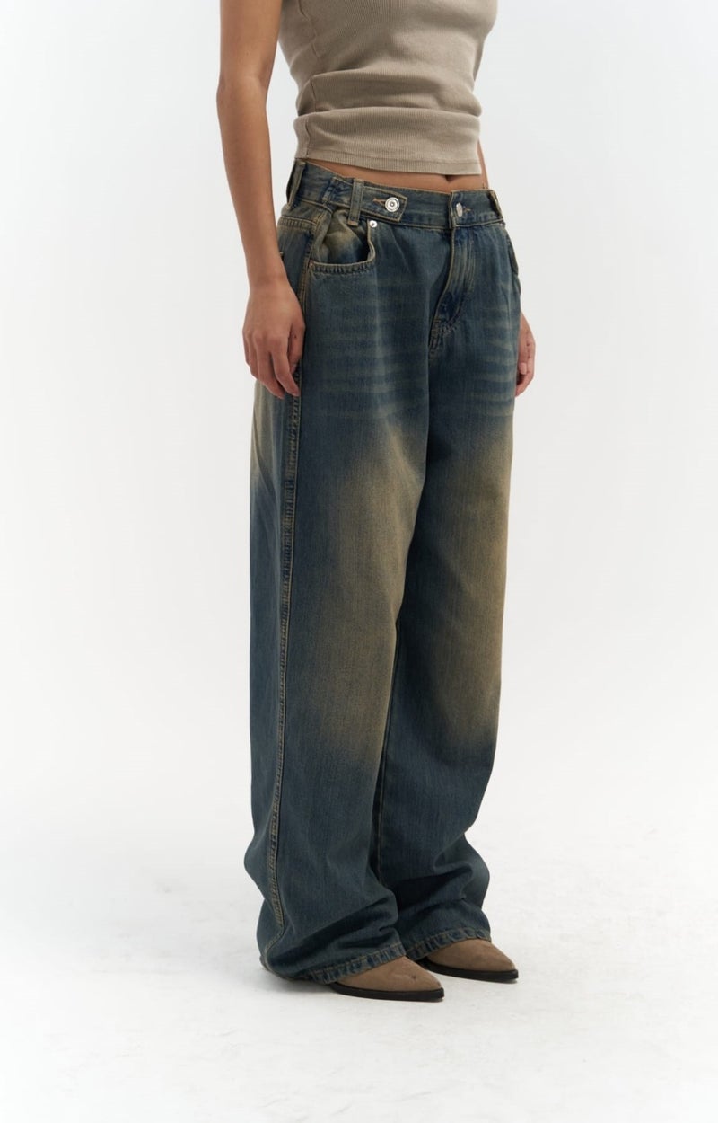Mai Collection Port Belt Detailed Dirty Blue Jeans - Image 4