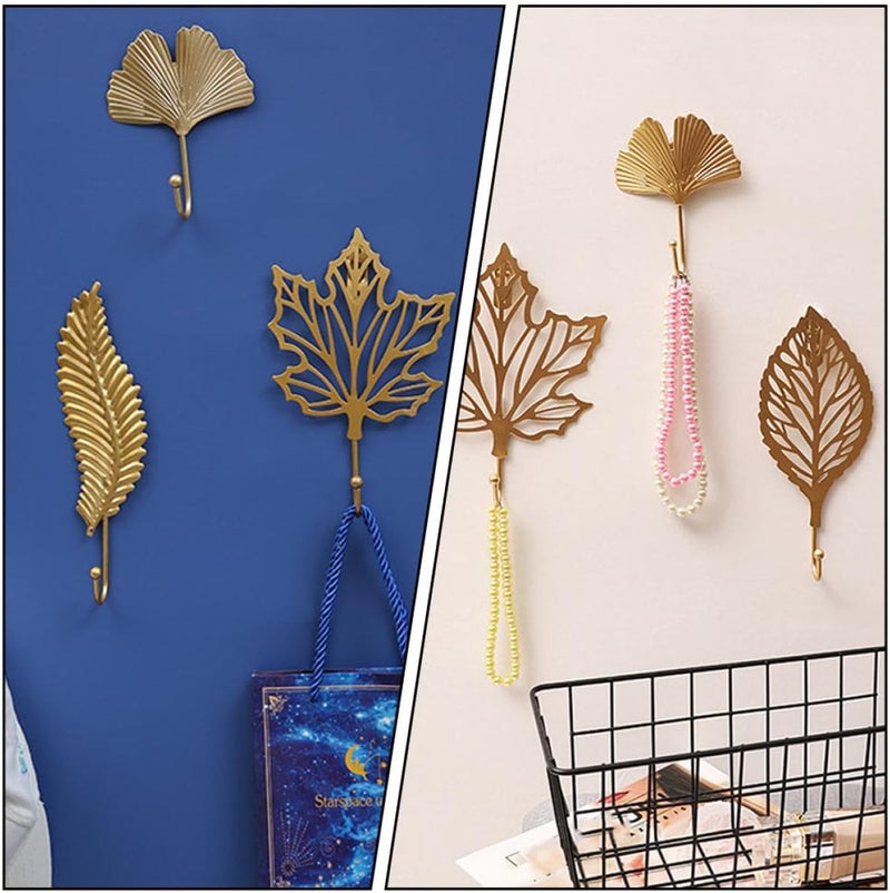 IMIKEYA Leaf-Shaped Coat Hooks Wall Mount, 2pcs Nordic Style Metal Hat Hanging Hooks for Entryway and Room Organization - Image 3