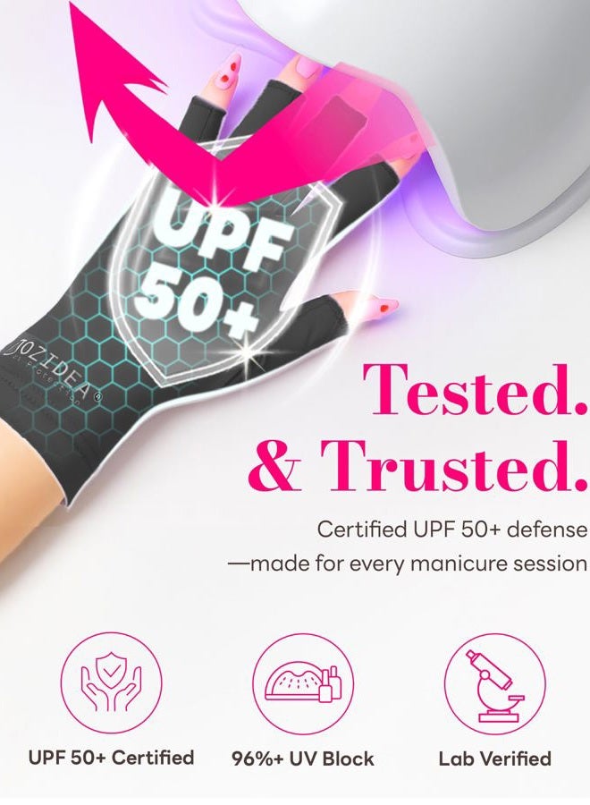 jozidea UV Gloves for Gel Manicures, UPF50+ UV Protection Gloves, Fingerless Design, Protect Hand from Sun UVA UVB light Harm, Black, Regular - Image 2