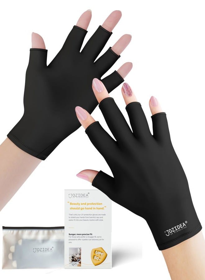 jozidea UV Gloves for Gel Manicures, UPF50+ UV Protection Gloves, Fingerless Design, Protect Hand from Sun UVA UVB light Harm, Black, Regular - Image 1