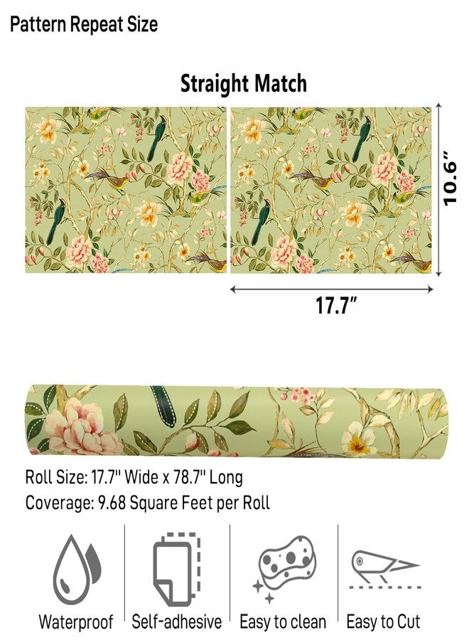 VaryPaper 17.7''x78.7'' Vintage Bird Floral Wallpaper Peel and Stick Wallpaper Sage Green Branches Floral Contact Paper Decorative Wall Mural Self Adhesive Removable Wall Paper for Bedroom Living Room - Image 5