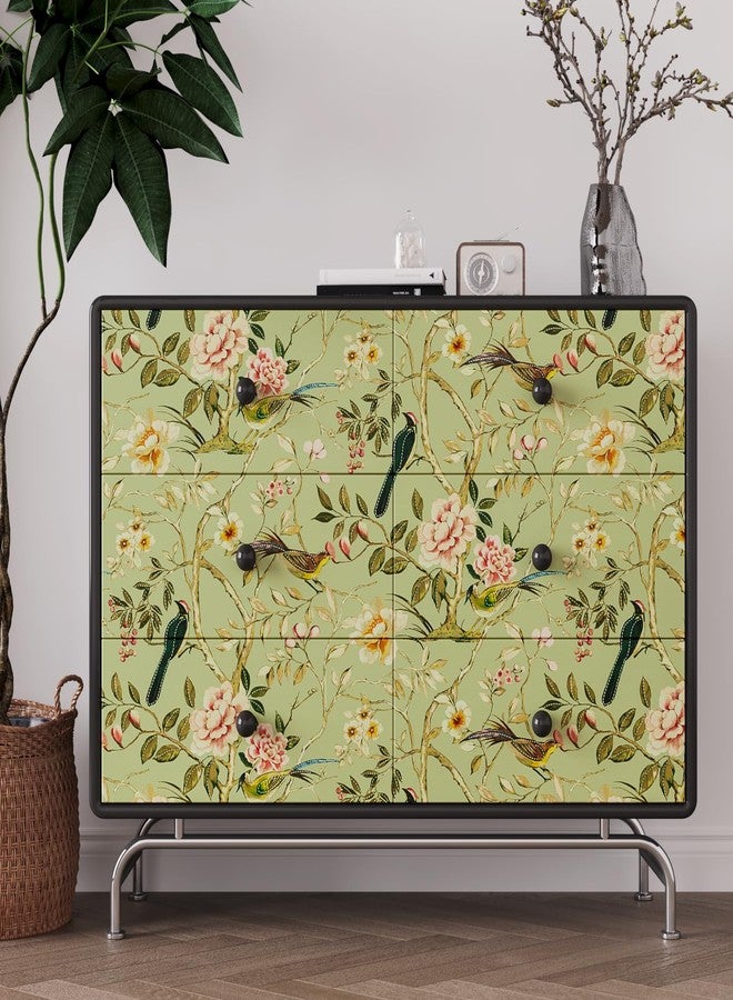 VaryPaper 17.7''x78.7'' Vintage Bird Floral Wallpaper Peel and Stick Wallpaper Sage Green Branches Floral Contact Paper Decorative Wall Mural Self Adhesive Removable Wall Paper for Bedroom Living Room - Image 2