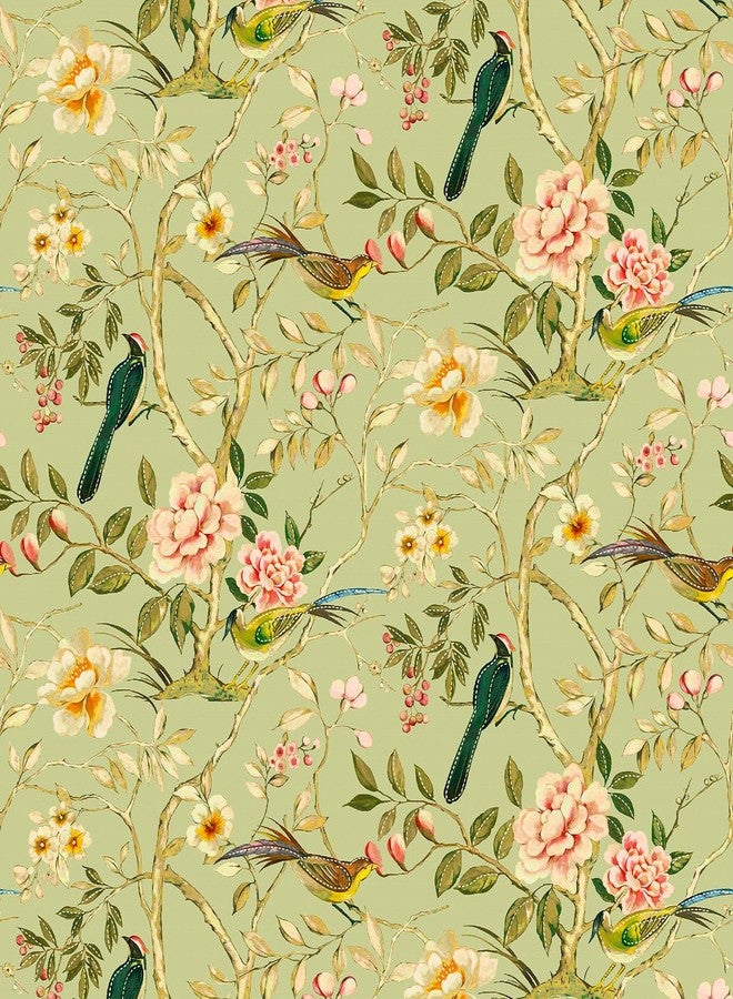 VaryPaper 17.7''x78.7'' Vintage Bird Floral Wallpaper Peel and Stick Wallpaper Sage Green Branches Floral Contact Paper Decorative Wall Mural Self Adhesive Removable Wall Paper for Bedroom Living Room - Image 1