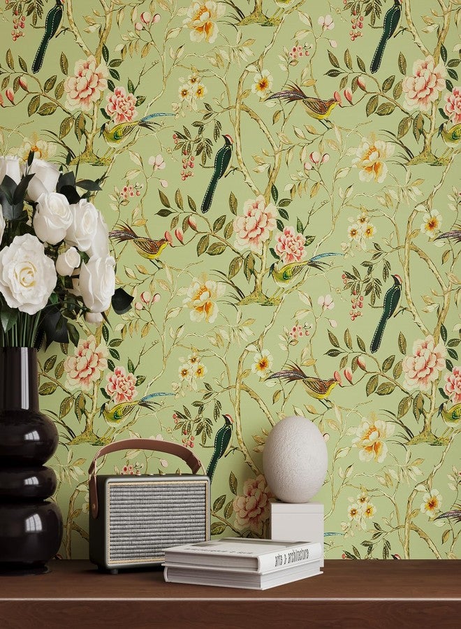 VaryPaper 17.7''x78.7'' Vintage Bird Floral Wallpaper Peel and Stick Wallpaper Sage Green Branches Floral Contact Paper Decorative Wall Mural Self Adhesive Removable Wall Paper for Bedroom Living Room - Image 3