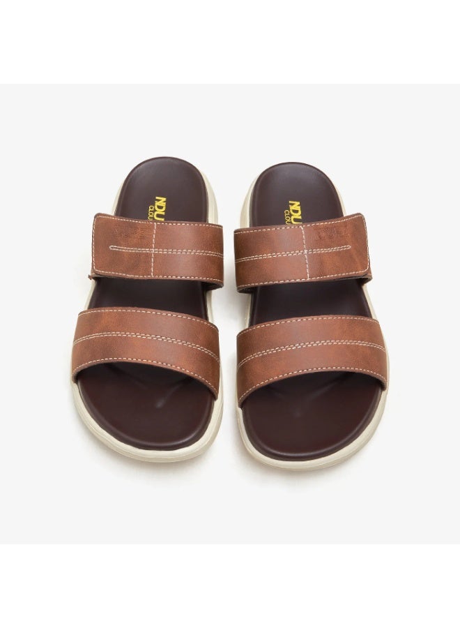 NDURE Men's Cloud Bedded Slides | Durable Man Made Leather Cloud-Foam Footbed | Lightweight EVA Outsole Round Toe All-Day Comfort - Image 2
