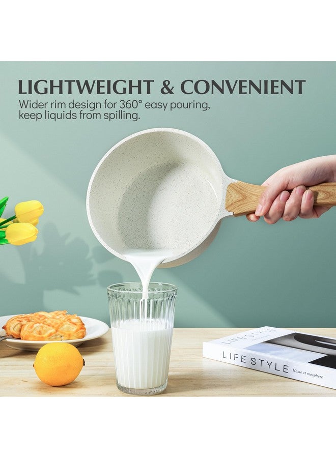 Sensarte قدر سوتيه سيراميك أبيض غير لاصق مع غطاء سعة 2.0 كوارت، وعاء طهي صغير بمقبض بارد، وعاء طهي متوافق مع الحث، طلاء جرانيت أبيض، خالي من PFOA/PFAS - Image 2