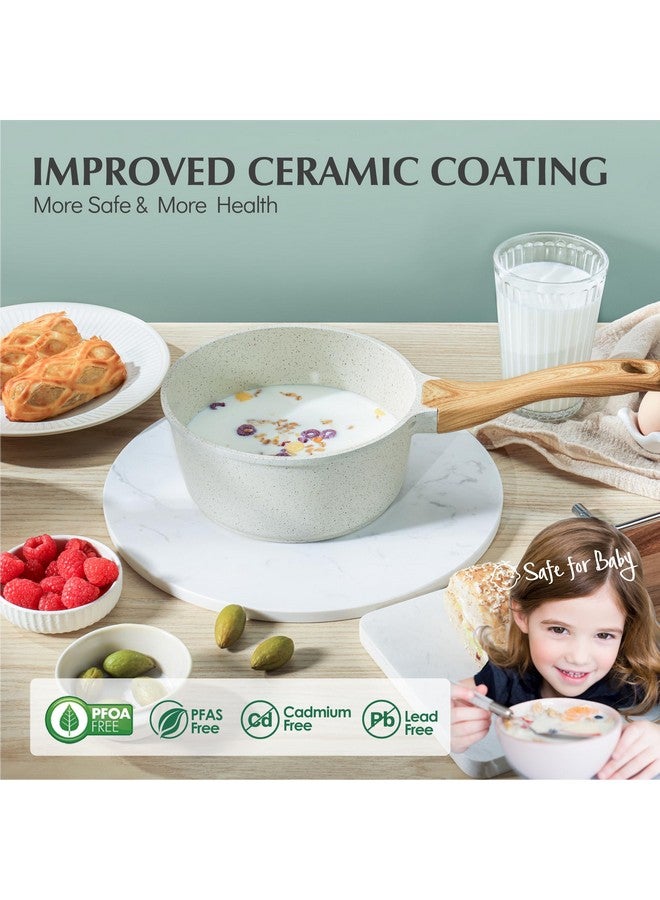 Sensarte قدر سوتيه سيراميك أبيض غير لاصق مع غطاء سعة 2.0 كوارت، وعاء طهي صغير بمقبض بارد، وعاء طهي متوافق مع الحث، طلاء جرانيت أبيض، خالي من PFOA/PFAS - Image 3