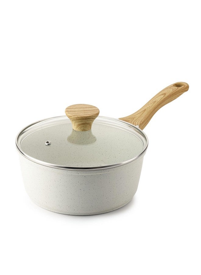 Sensarte قدر سوتيه سيراميك أبيض غير لاصق مع غطاء سعة 2.0 كوارت، وعاء طهي صغير بمقبض بارد، وعاء طهي متوافق مع الحث، طلاء جرانيت أبيض، خالي من PFOA/PFAS - Image 1