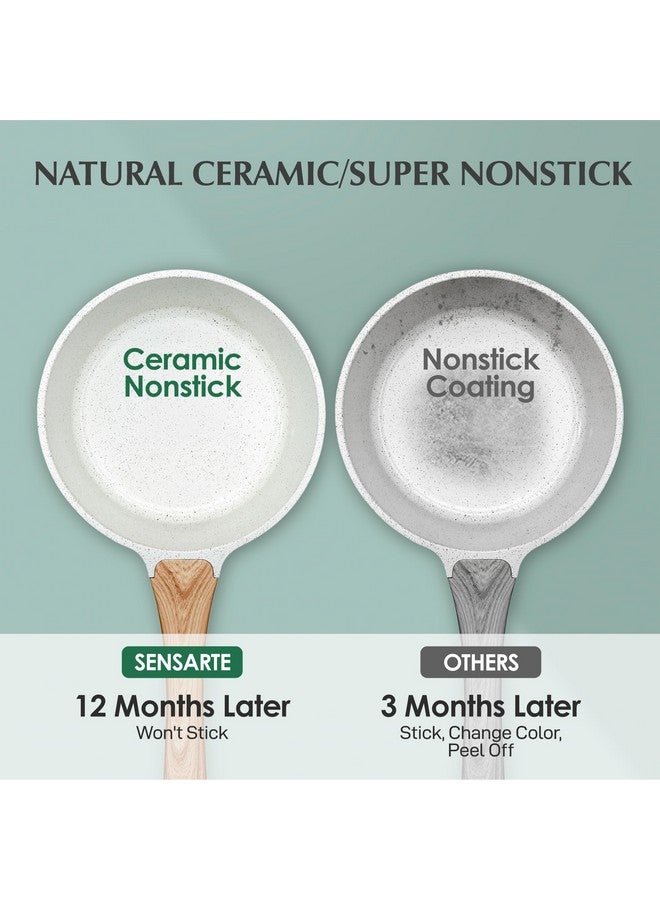 Sensarte قدر سوتيه سيراميك أبيض غير لاصق مع غطاء سعة 2.0 كوارت، وعاء طهي صغير بمقبض بارد، وعاء طهي متوافق مع الحث، طلاء جرانيت أبيض، خالي من PFOA/PFAS - Image 5