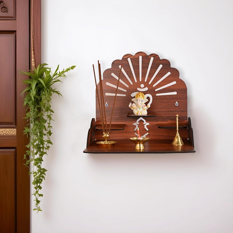 BerryBox Berybox Wooden Temple with Om Symbol, Wall-Mounted Pooja Mandir, Mahogany Finish for Home, Office, Shop, Wall Mounted Medium Size : 25.5x24x25 Cm Wooden Temple - Image 2