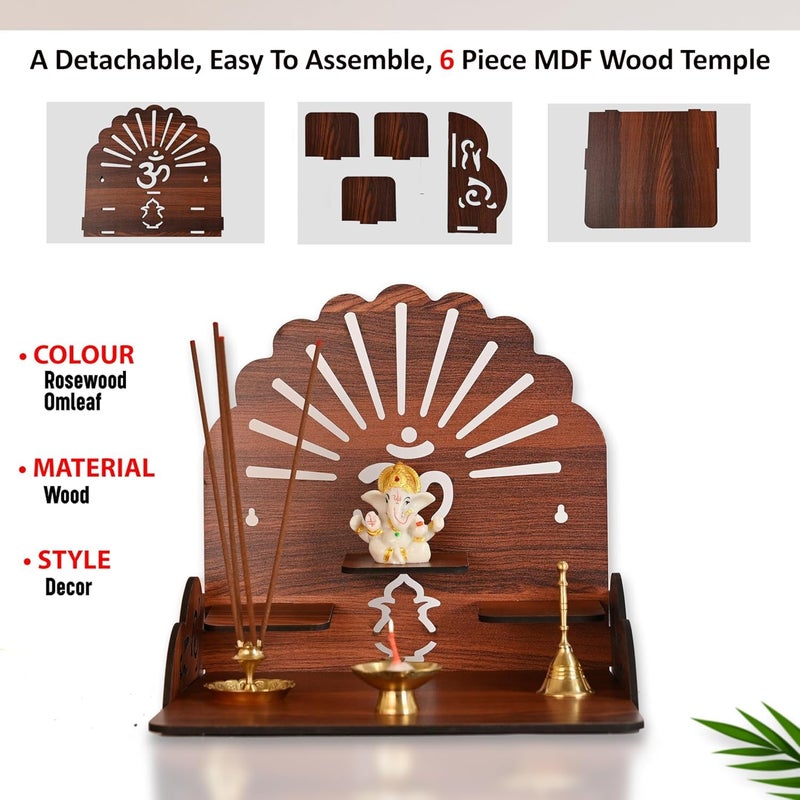 BerryBox Berybox Wooden Temple with Om Symbol, Wall-Mounted Pooja Mandir, Mahogany Finish for Home, Office, Shop, Wall Mounted Medium Size : 25.5x24x25 Cm Wooden Temple - Image 4