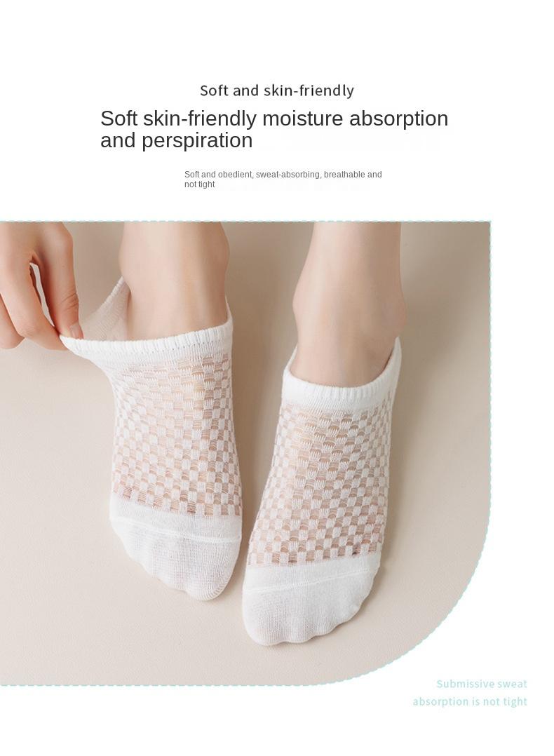 واي آند دي طقم نسائي أبيض مكون من 6 قطع جوارب نسائية شبكية رفيعة ضحلة غير مرئية شبكية مانعة للانزلاق - Image 2