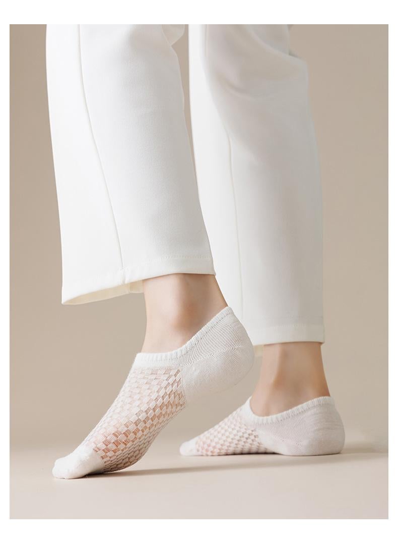 واي آند دي طقم نسائي أبيض مكون من 6 قطع جوارب نسائية شبكية رفيعة ضحلة غير مرئية شبكية مانعة للانزلاق - Image 4