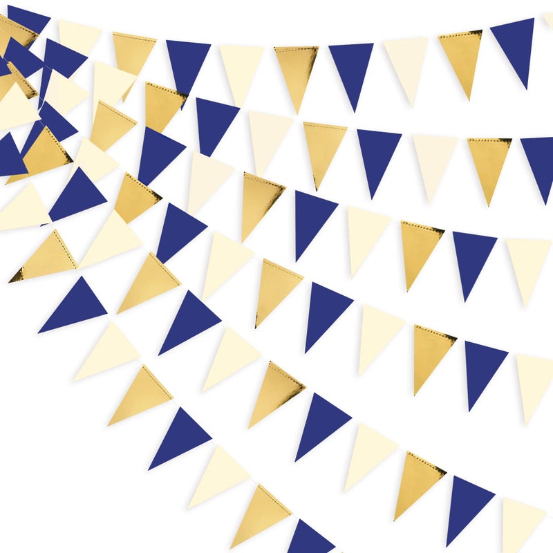 30Ft Navy Blue Black and Silver Party Decorations Royal Blue Triangle Flag Pennant Banner Bunting for Graduation Birthday Wedding Bridal Shower Nautical Ahoy Achor Theme Party Decorations Supplies
