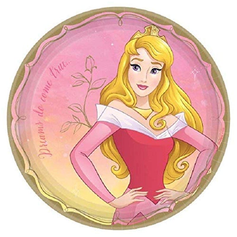Amscan Enchanting Disney Princess Aurora Round Paper Plates - 9" (Pack of 8) - Vibrant Multicolor Design - Perfect for Magical Themed Parties, Birthdays & Celebrations
