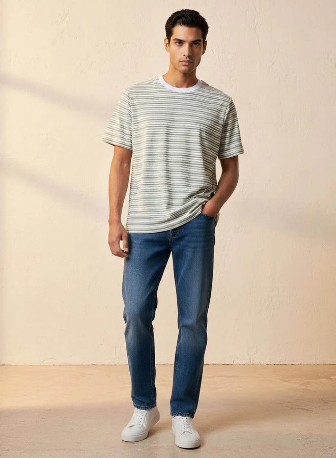 سبلاش فيڤ Men Regular Fit Crew Neck Short Sleeves Striped T-shirt