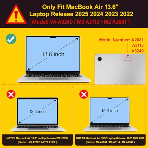 Mektron for 2024 M3 MacBook Air 13.6 Inch A3113 Case Fits 2022 2023 A2681 M2 Chip with Liquid Retina Display Touch ID, Printed Plastic Hard Shell Cover for MacBook Air 13.6", Cute Turtle - Image 2
