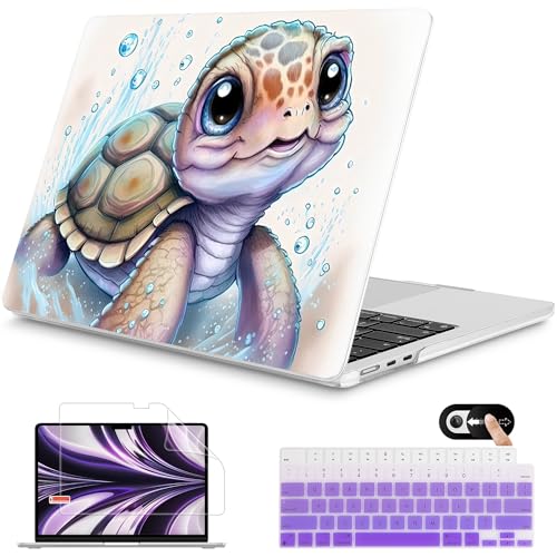 Mektron for 2024 M3 MacBook Air 13.6 Inch A3113 Case Fits 2022 2023 A2681 M2 Chip with Liquid Retina Display Touch ID, Printed Plastic Hard Shell Cover for MacBook Air 13.6", Cute Turtle - Image 1
