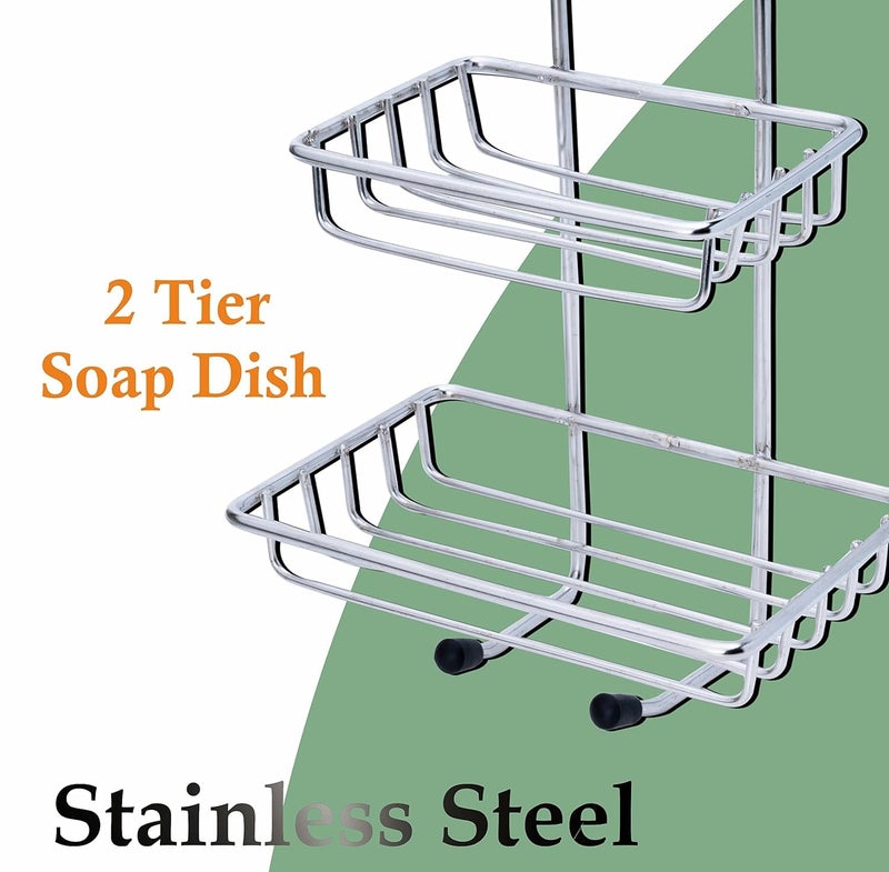 Boniry Wall Mounted Double Layer soap Dish Holder Stainless Steel Wall Hanging Soap Storage Rack for Kitchen Bathroom-with Self Adhesive Magic Sticker (Silver) - Image 2