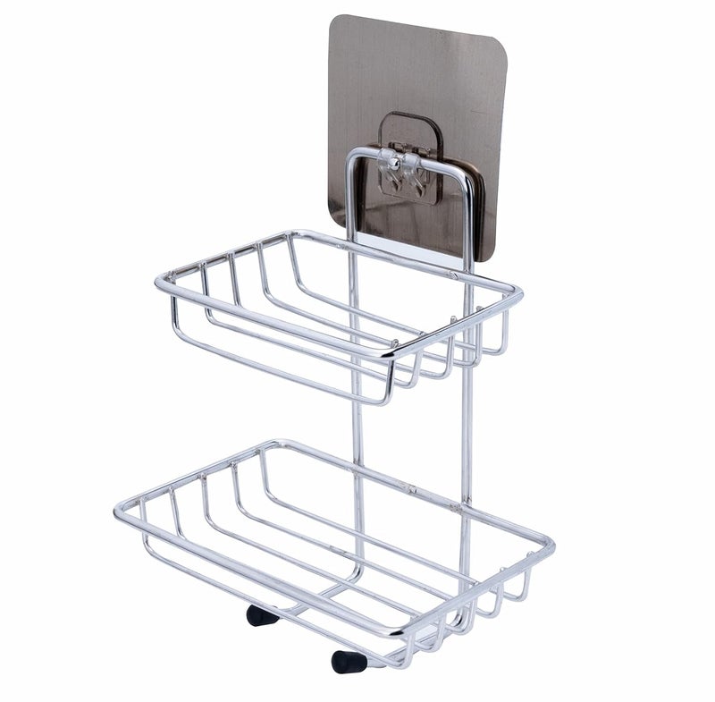 Boniry Wall Mounted Double Layer soap Dish Holder Stainless Steel Wall Hanging Soap Storage Rack for Kitchen Bathroom-with Self Adhesive Magic Sticker (Silver) - Image 1
